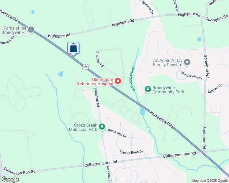 map of restaurants, bars, coffee shops, grocery stores, and more near 1576 Horseshoe Pike in Downingtown
