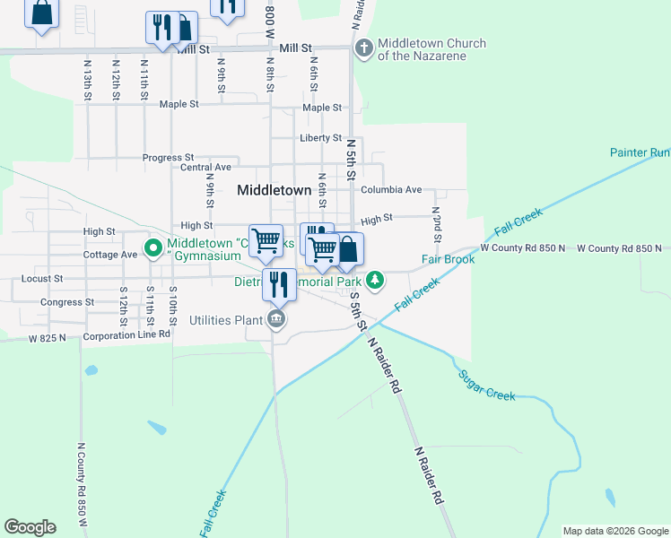 map of restaurants, bars, coffee shops, grocery stores, and more near 540 Locust Street in Middletown