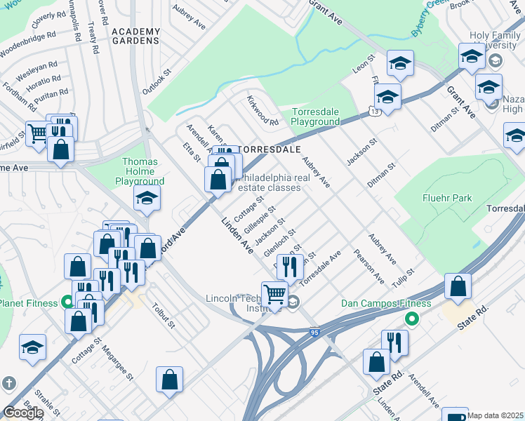 map of restaurants, bars, coffee shops, grocery stores, and more near 4416 Arendell Avenue in Philadelphia