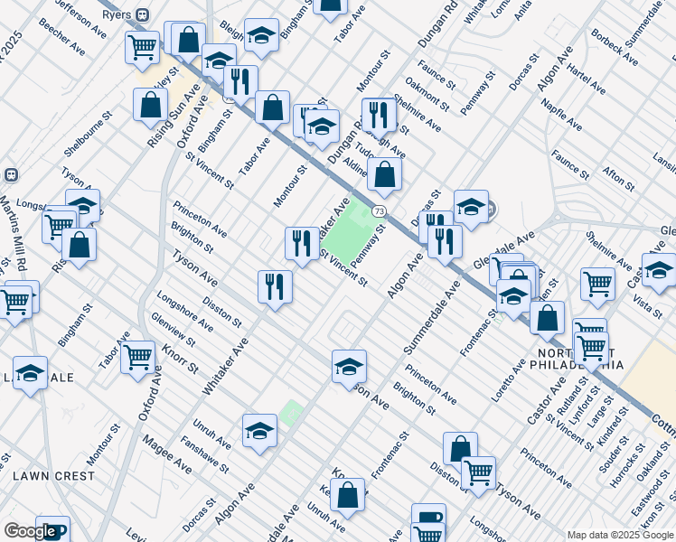map of restaurants, bars, coffee shops, grocery stores, and more near 932 Saint Vincent Street in Philadelphia