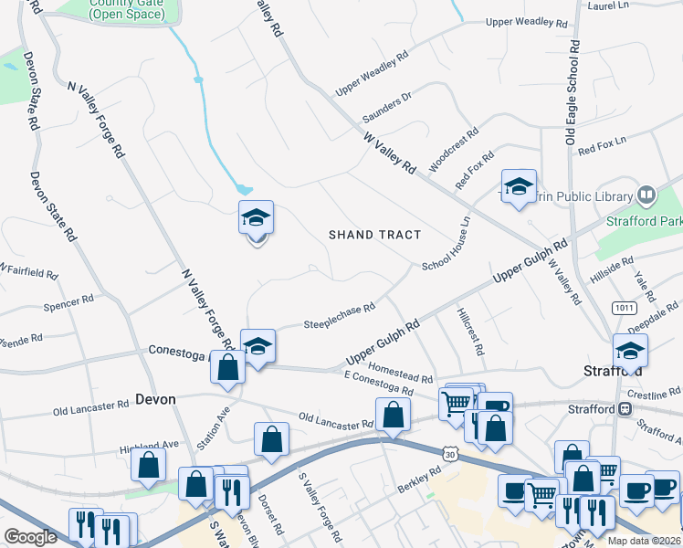 map of restaurants, bars, coffee shops, grocery stores, and more near 147 Hunters Lane in Devon