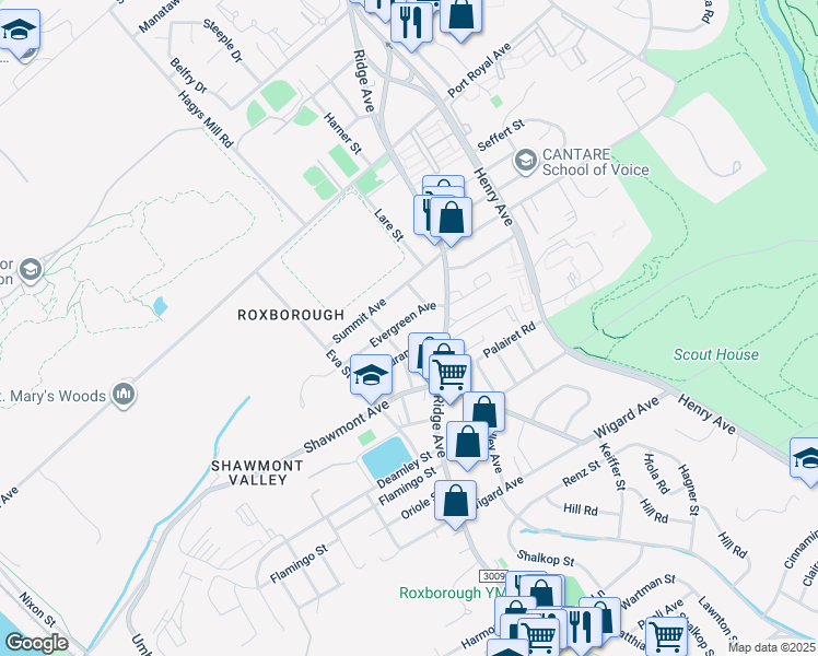 map of restaurants, bars, coffee shops, grocery stores, and more near 473 Evergreen Avenue in Philadelphia