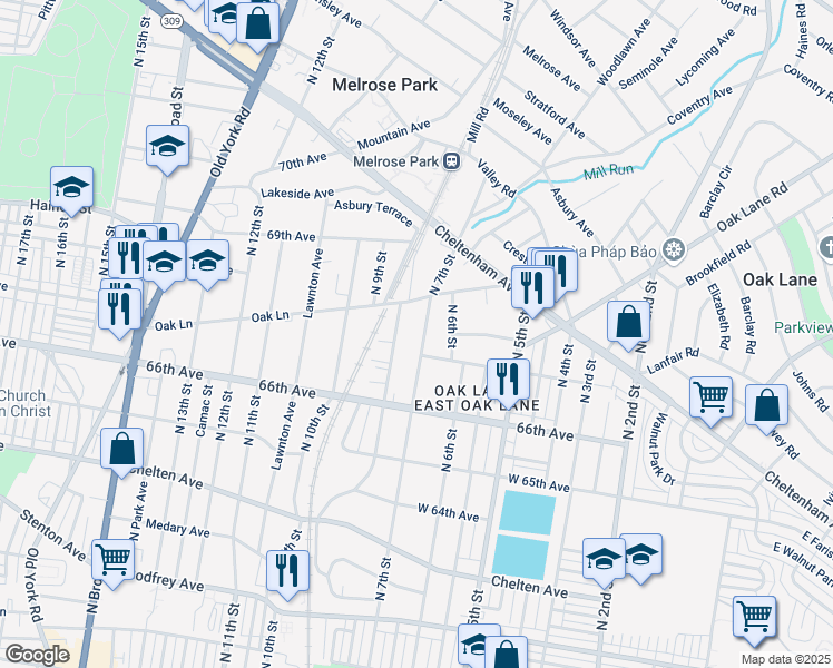 map of restaurants, bars, coffee shops, grocery stores, and more near 6712 North 7th Street in Philadelphia