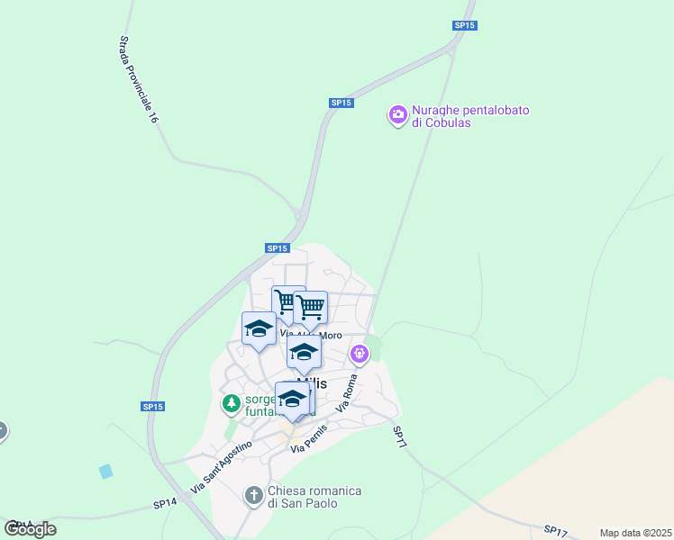 map of restaurants, bars, coffee shops, grocery stores, and more near 14 Via Frati Camaldolesi in Milis