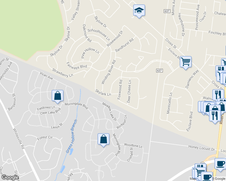 map of restaurants, bars, coffee shops, grocery stores, and more near 3 Sunnybrook Lane in Lakewood Township