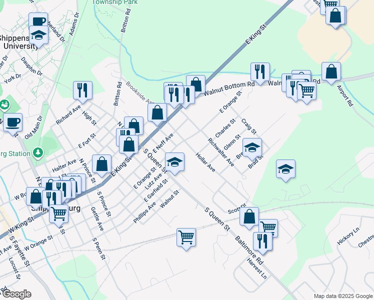map of restaurants, bars, coffee shops, grocery stores, and more near 102 Hollar Avenue in Shippensburg