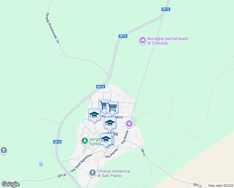 map of restaurants, bars, coffee shops, grocery stores, and more near 14 Via Frati Camaldolesi in Milis