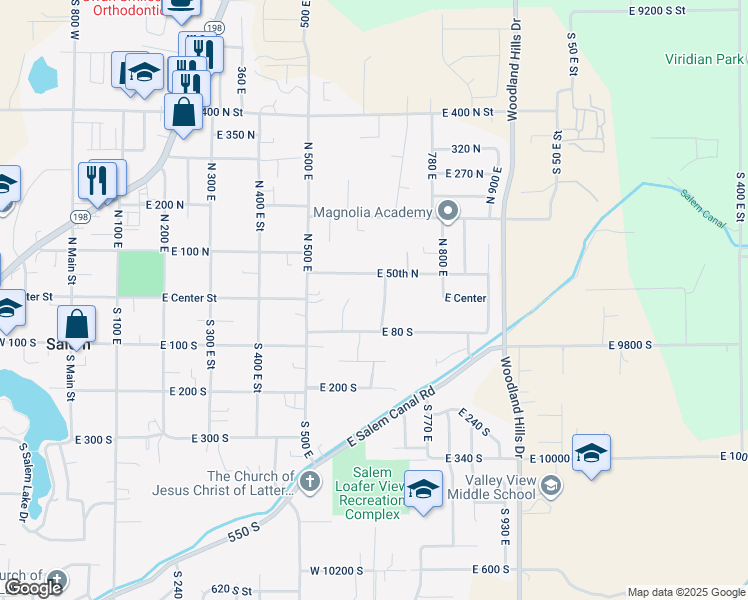 map of restaurants, bars, coffee shops, grocery stores, and more near 12 Shady Ln in Salem