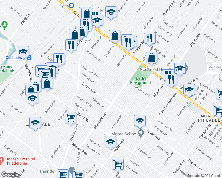 map of restaurants, bars, coffee shops, grocery stores, and more near 824 Princeton Avenue in Philadelphia