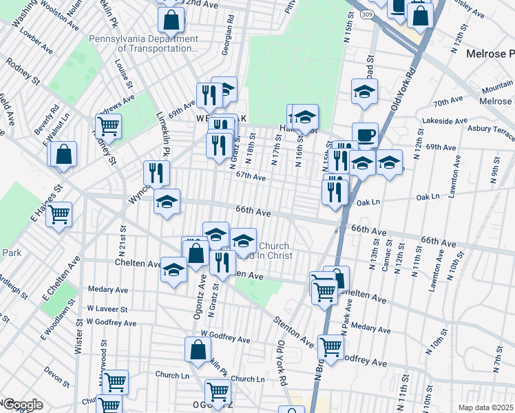 map of restaurants, bars, coffee shops, grocery stores, and more near 6603 North Bouvier Street in Philadelphia