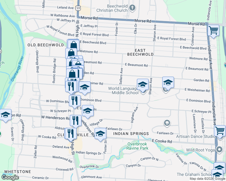 map of restaurants, bars, coffee shops, grocery stores, and more near 196 Desantis Dr in Columbus