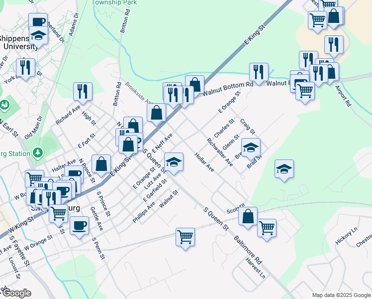map of restaurants, bars, coffee shops, grocery stores, and more near 102 Hollar Avenue in Shippensburg