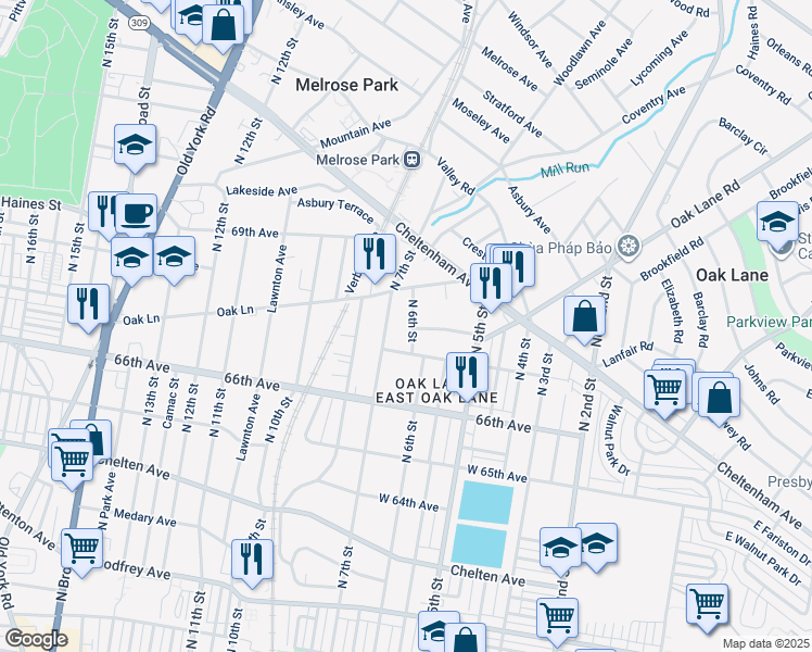 map of restaurants, bars, coffee shops, grocery stores, and more near 6708 North 6th Street in Philadelphia