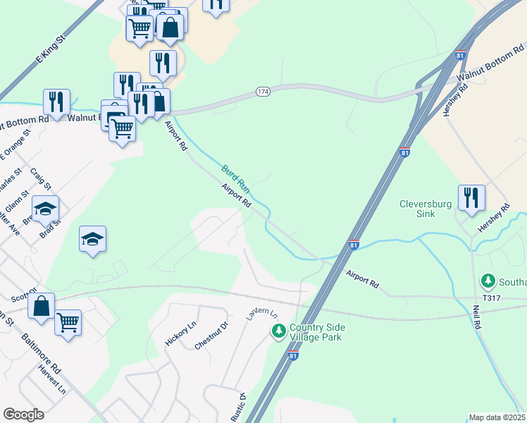 map of restaurants, bars, coffee shops, grocery stores, and more near 68 Airport Rd in Shippensburg