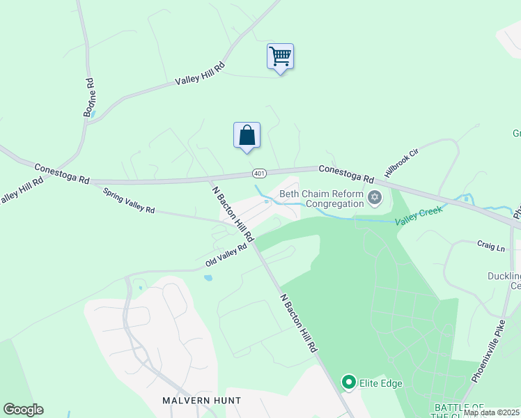 map of restaurants, bars, coffee shops, grocery stores, and more near 49 Dillan Drive in Malvern
