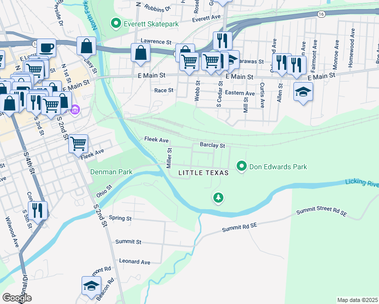 map of restaurants, bars, coffee shops, grocery stores, and more near 123 South Webb Street in Newark