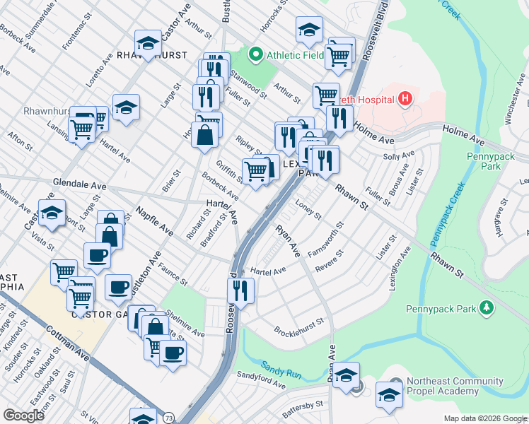 map of restaurants, bars, coffee shops, grocery stores, and more near in Philadelphia