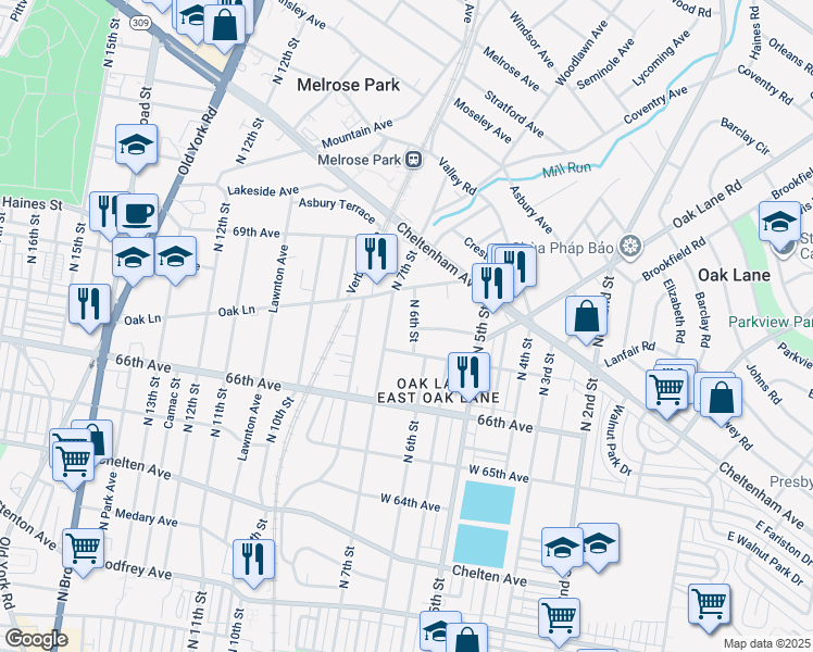 map of restaurants, bars, coffee shops, grocery stores, and more near 6708 North 6th Street in Philadelphia
