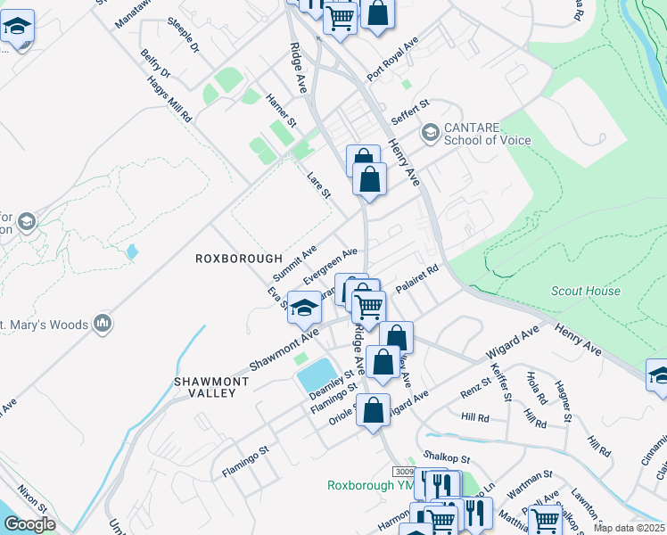 map of restaurants, bars, coffee shops, grocery stores, and more near 473 Evergreen Avenue in Philadelphia