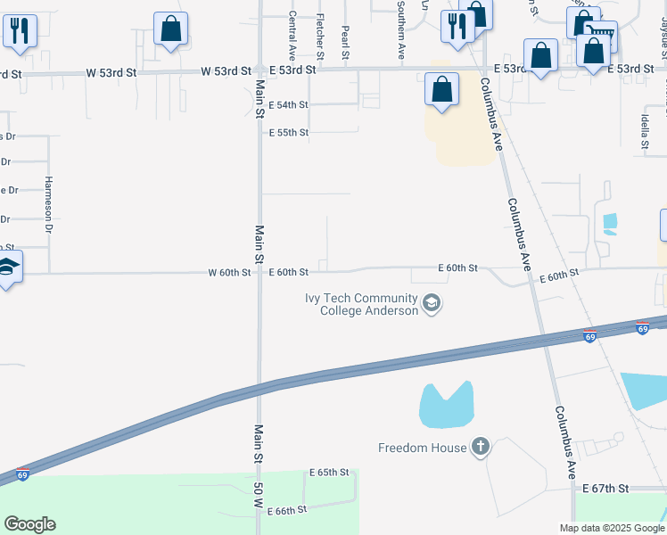 map of restaurants, bars, coffee shops, grocery stores, and more near in Anderson