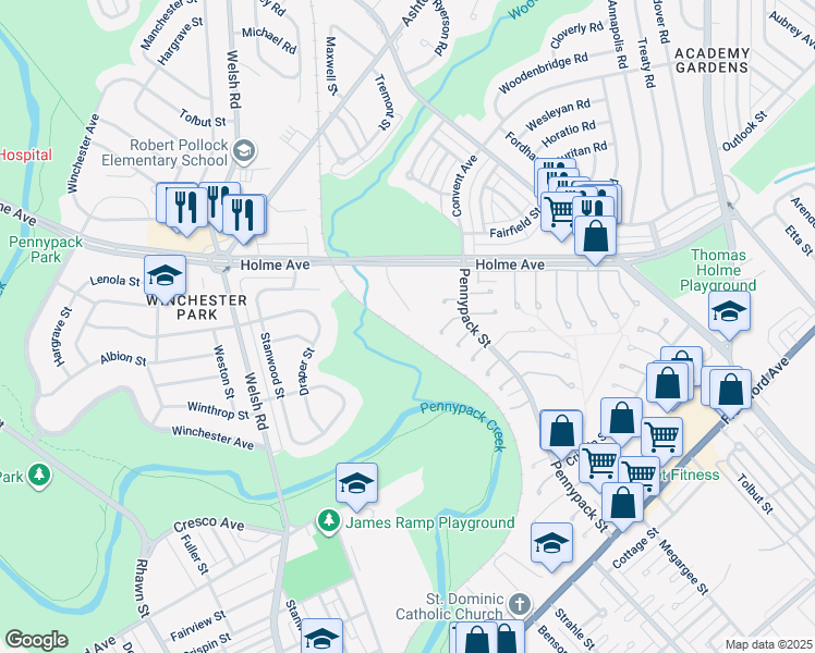 map of restaurants, bars, coffee shops, grocery stores, and more near 10 Longford Street in Philadelphia