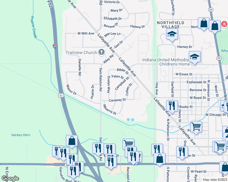 map of restaurants, bars, coffee shops, grocery stores, and more near 820 Campbell Street in Lebanon