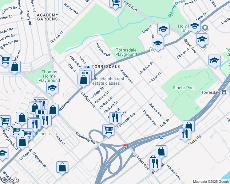 map of restaurants, bars, coffee shops, grocery stores, and more near 9320 Jackson Street in Philadelphia