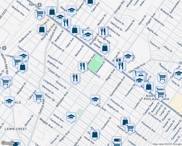 map of restaurants, bars, coffee shops, grocery stores, and more near 926 Saint Vincent Street in Philadelphia