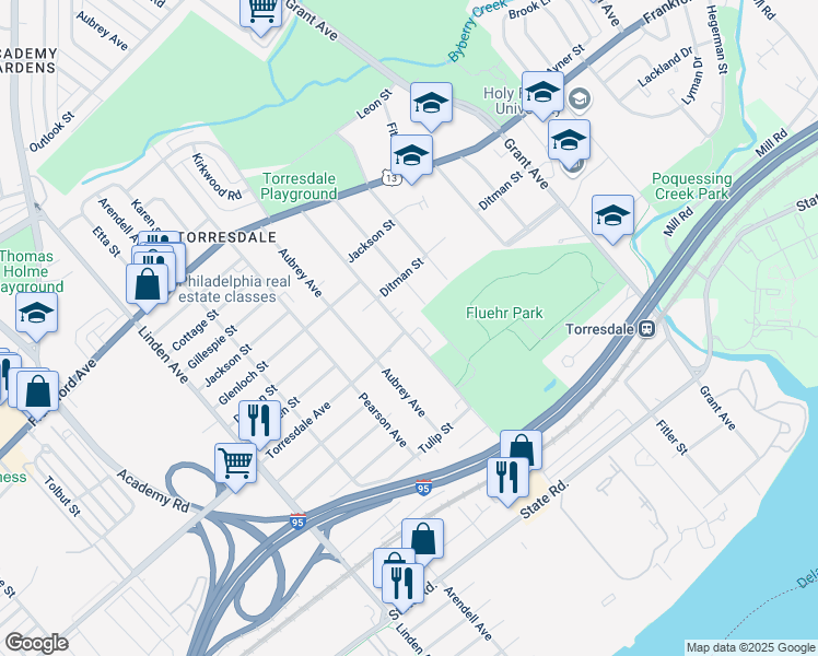 map of restaurants, bars, coffee shops, grocery stores, and more near 4701 Convent Place in Philadelphia