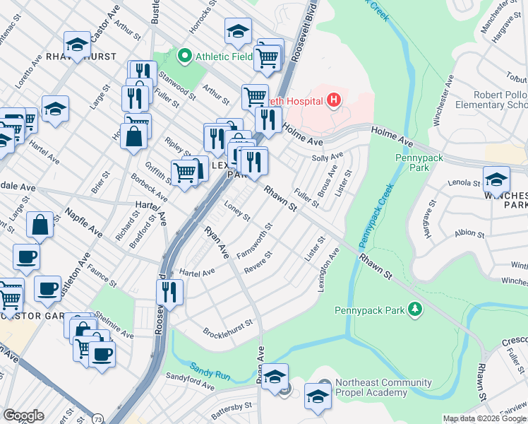 map of restaurants, bars, coffee shops, grocery stores, and more near 7915 Calvert Street in Philadelphia