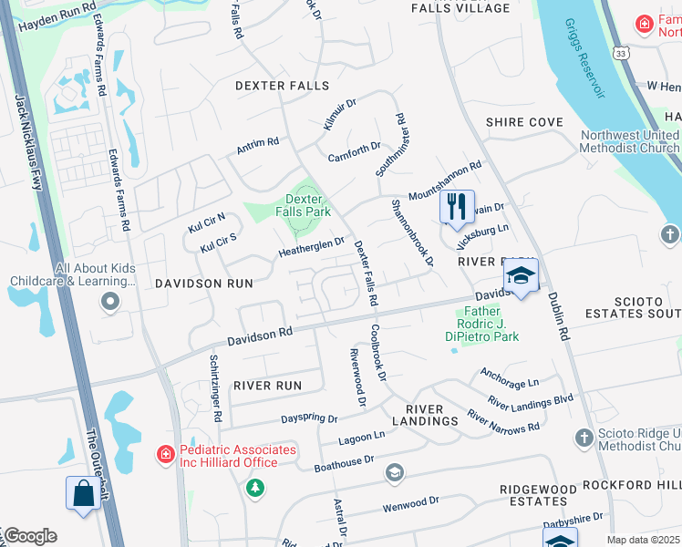 map of restaurants, bars, coffee shops, grocery stores, and more near 4951 Kristie Falls in Columbus