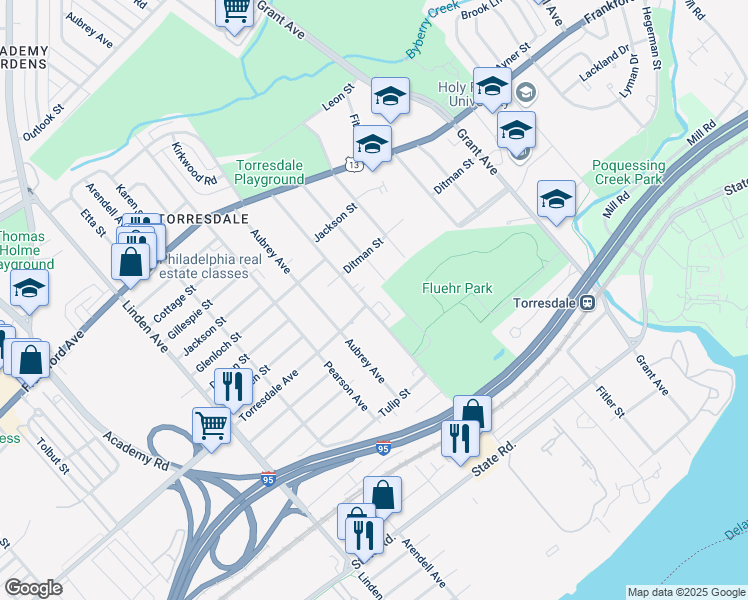 map of restaurants, bars, coffee shops, grocery stores, and more near 4701 Convent Place in Philadelphia