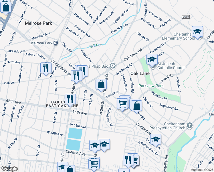 map of restaurants, bars, coffee shops, grocery stores, and more near 7431 New 2nd Street in Melrose Park