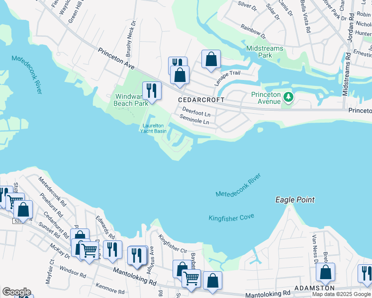 map of restaurants, bars, coffee shops, grocery stores, and more near 48 Island Drive in Brick Township