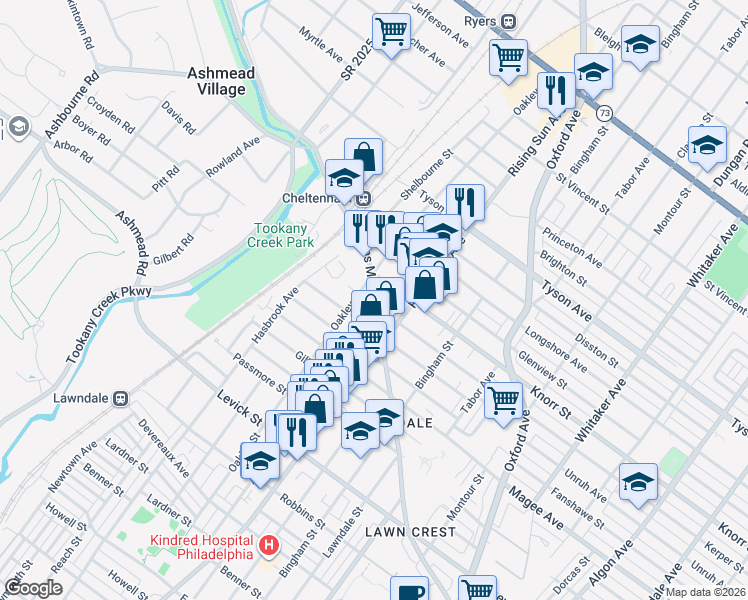 map of restaurants, bars, coffee shops, grocery stores, and more near in Philadelphia
