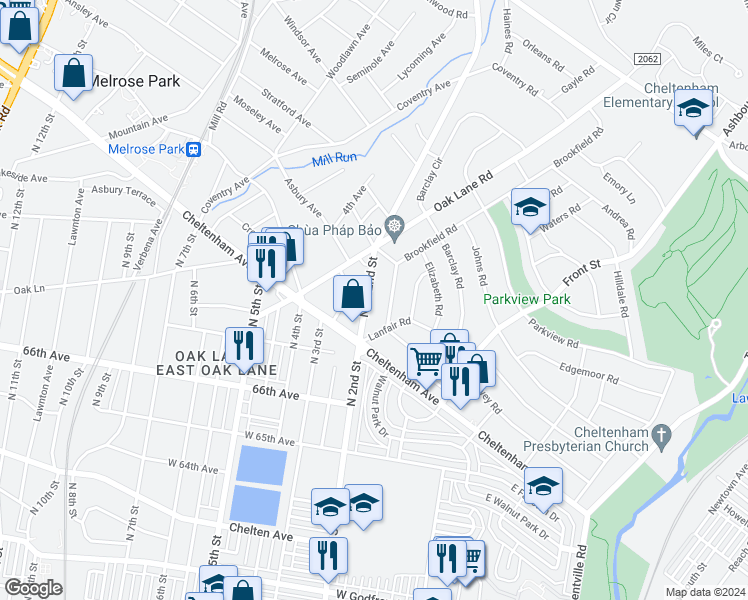map of restaurants, bars, coffee shops, grocery stores, and more near 7431 New 2nd Street in Melrose Park