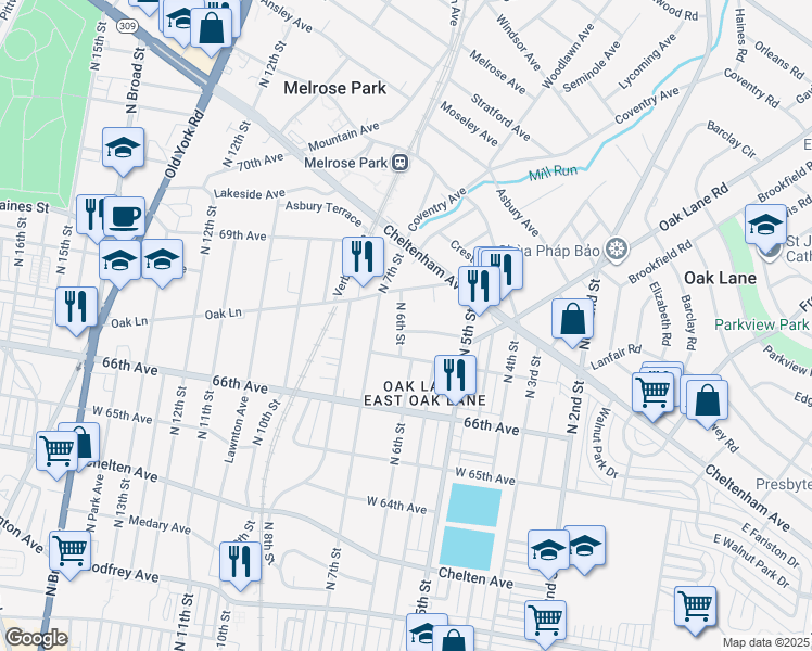 map of restaurants, bars, coffee shops, grocery stores, and more near 6709 North 6th Street in Philadelphia