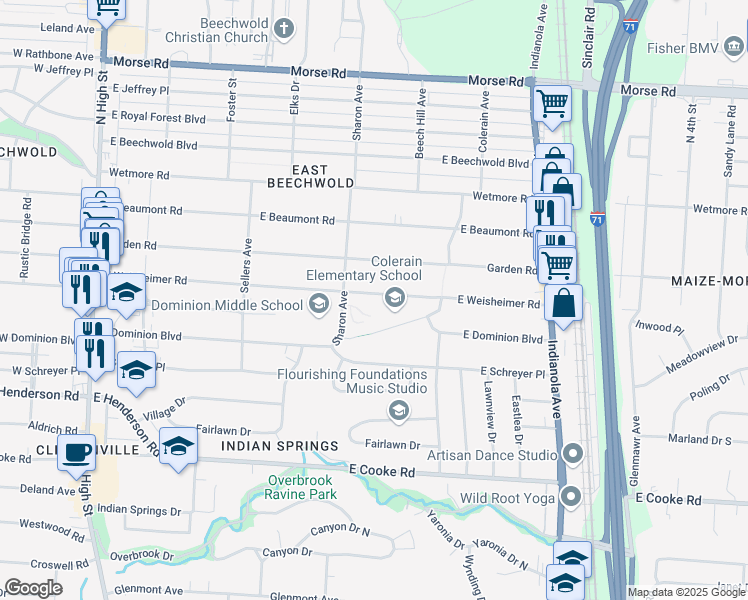 map of restaurants, bars, coffee shops, grocery stores, and more near 418 East Weisheimer Road in Columbus