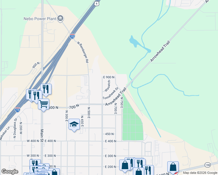 map of restaurants, bars, coffee shops, grocery stores, and more near 816 North 600 East in Payson