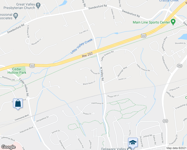 map of restaurants, bars, coffee shops, grocery stores, and more near 1803 Black Rock Lane in Paoli