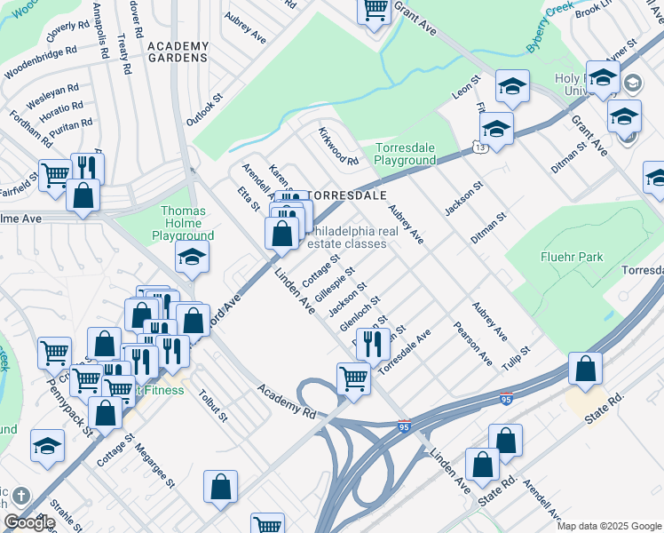 map of restaurants, bars, coffee shops, grocery stores, and more near 4400 Arendell Avenue in Philadelphia