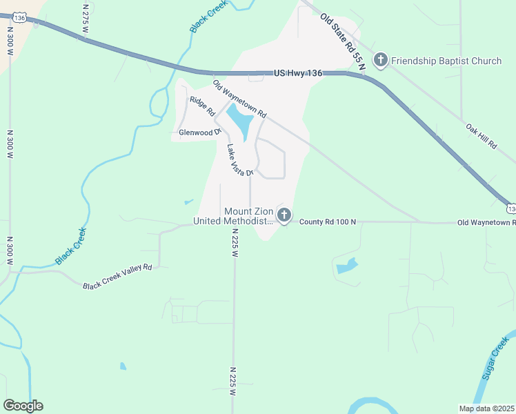 map of restaurants, bars, coffee shops, grocery stores, and more near 2174 Black Creek Valley Road in Crawfordsville