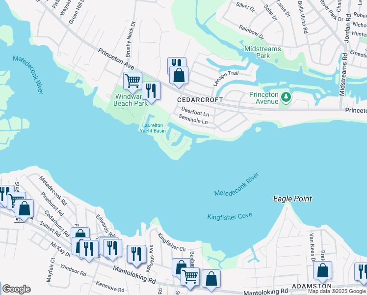 map of restaurants, bars, coffee shops, grocery stores, and more near 48 Island Drive in Brick Township