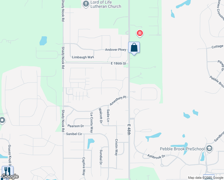 map of restaurants, bars, coffee shops, grocery stores, and more near 4659 Peabody Way in Westfield