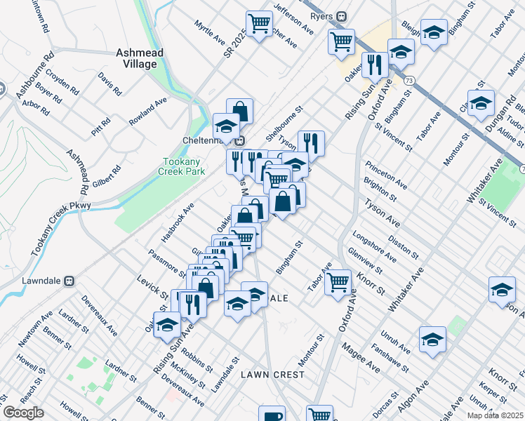 map of restaurants, bars, coffee shops, grocery stores, and more near 432 Knorr Street in Philadelphia