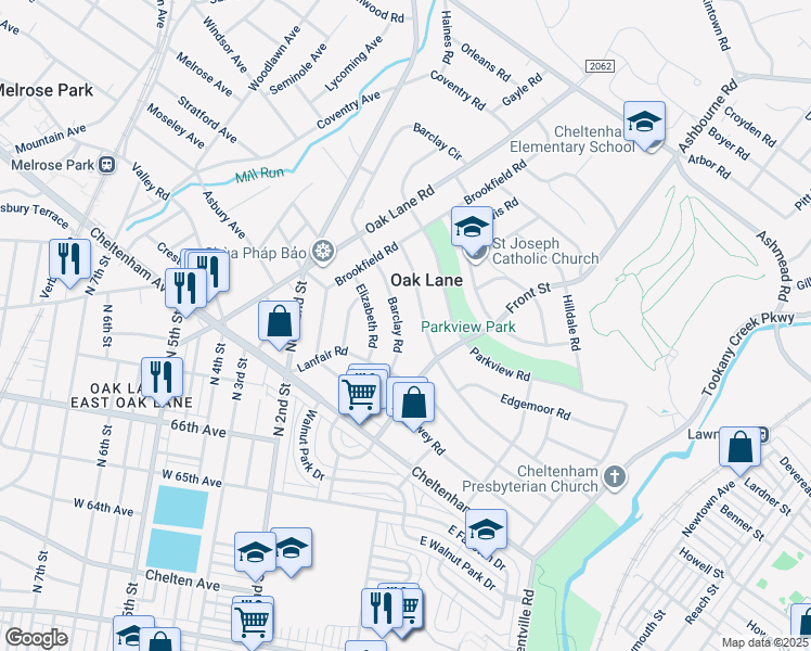 map of restaurants, bars, coffee shops, grocery stores, and more near 7417 Barclay Road in Montgomery County