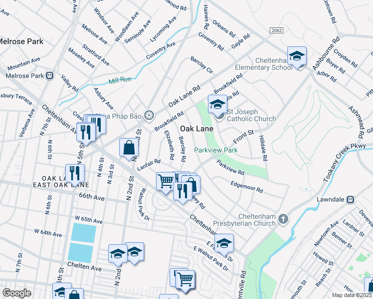 map of restaurants, bars, coffee shops, grocery stores, and more near 7417 Barclay Road in Montgomery County