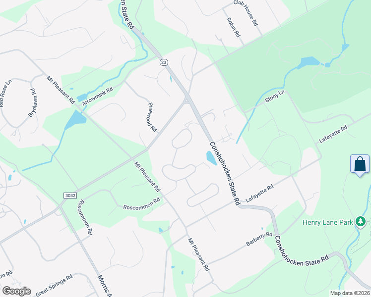 map of restaurants, bars, coffee shops, grocery stores, and more near 1224 Round Hill Road in Bryn Mawr