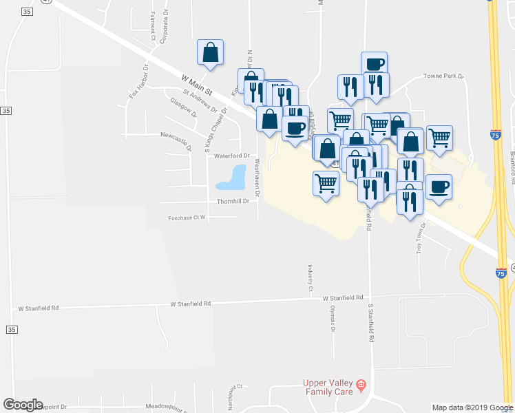 map of restaurants, bars, coffee shops, grocery stores, and more near 227 Westhaven Drive in Troy