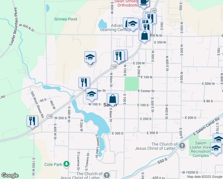 map of restaurants, bars, coffee shops, grocery stores, and more near 10 North Main Street in Salem